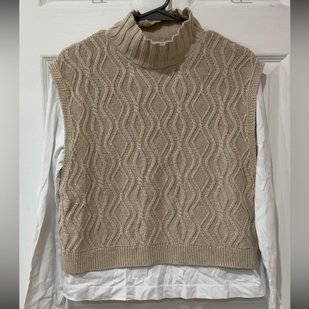 Zara Beige Cable Knit Turtleneck Sweater Vest